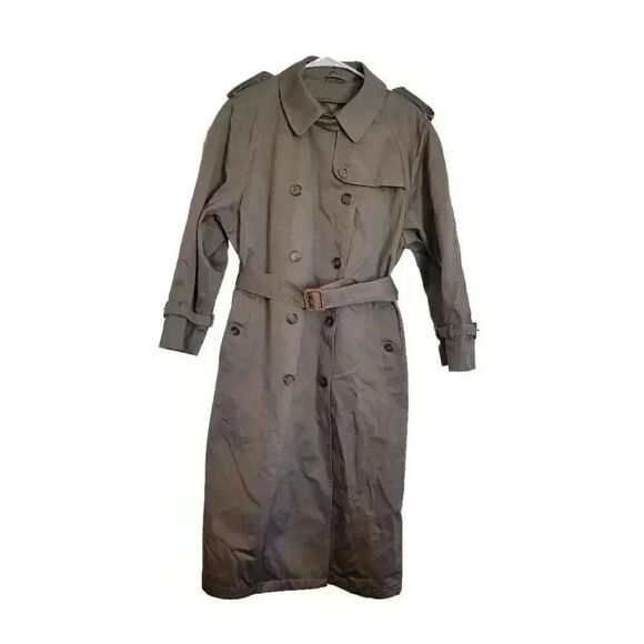 London Fog Women's Tan Light Brown British Khaki Poly Double Breasted Lined Tren - Picture 2 of 13